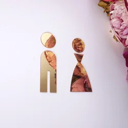 3D Acrylic Mirror Wooden Wedding Party Decoration Toilet Door Sign Bathroom WC Modern Style Wall Sticker Home Decor