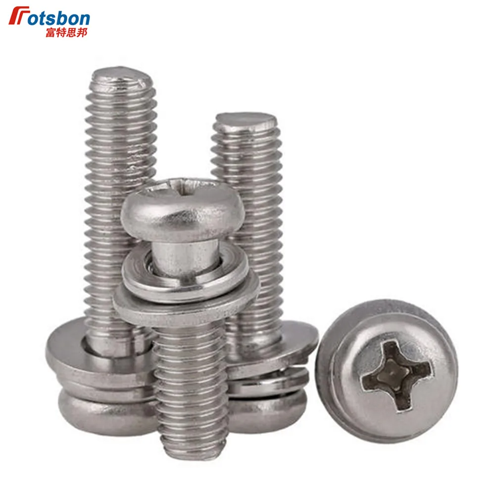 M4/M5/M6 Cross Recessed Small Pan Head Screws Single Coil Spring Lock Washer Assemblies Carbon Steel Tornillos Vis Vitd DIN6900