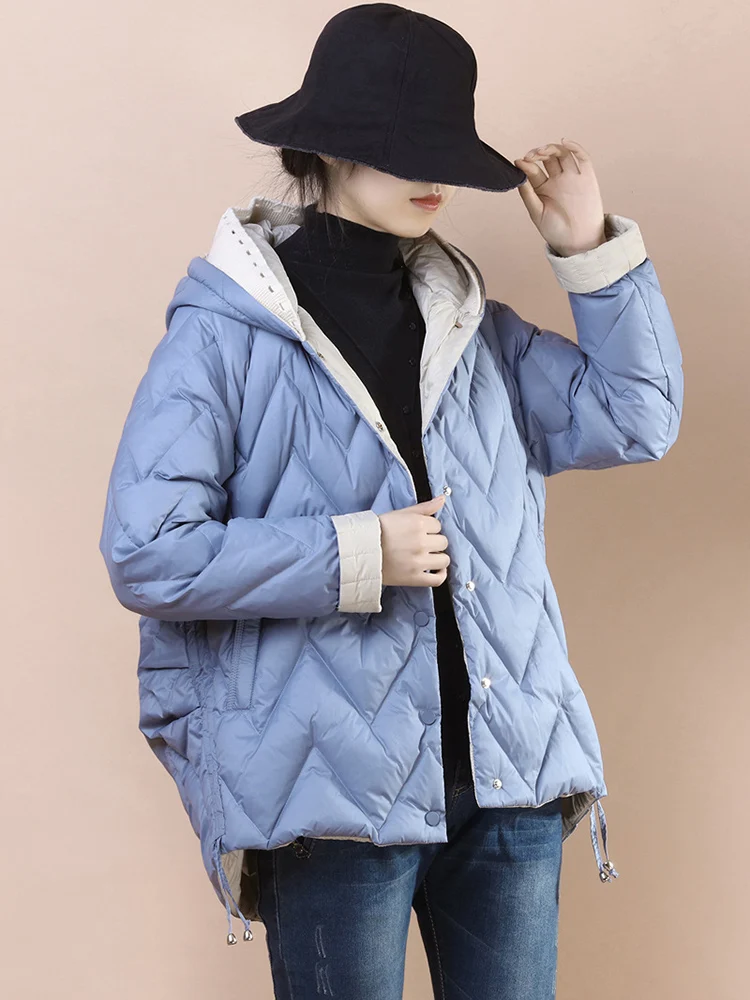 Sedutmo inverno pato para baixo jaqueta feminina ultra leve fina moda oversize casaco outono quente retalhos magro com capuz parkas ed1787