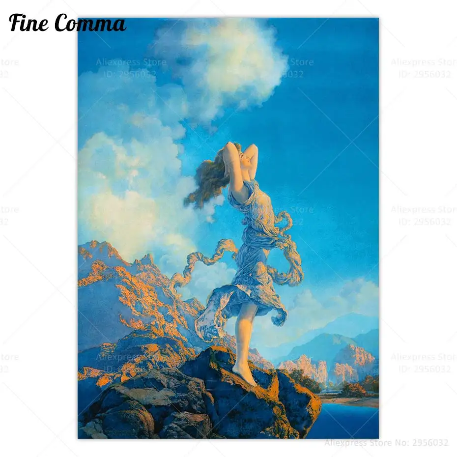 Ecstasy Maxfield Parrish Vintage Poster Antique Woman Painting Canvas Print Girl Nature Wall Art Blue Sky Mountain Home Decor