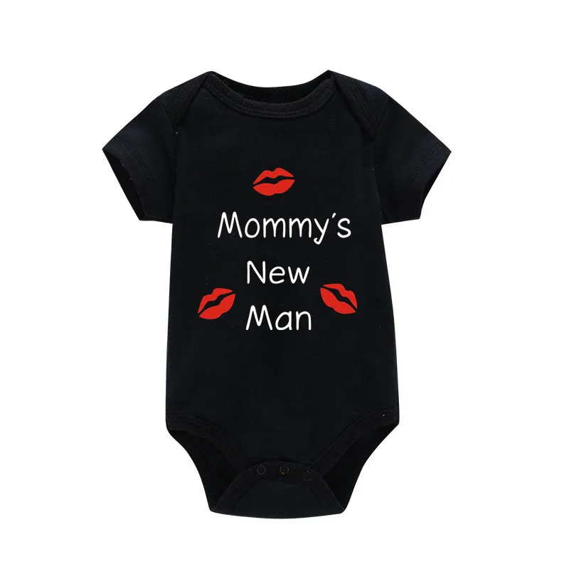 Newborn Baby Clothes Short Sleeve Boy Clothing Mommy\'s New Man Design 100% Cotton Rompers De Bebe Costumes Black