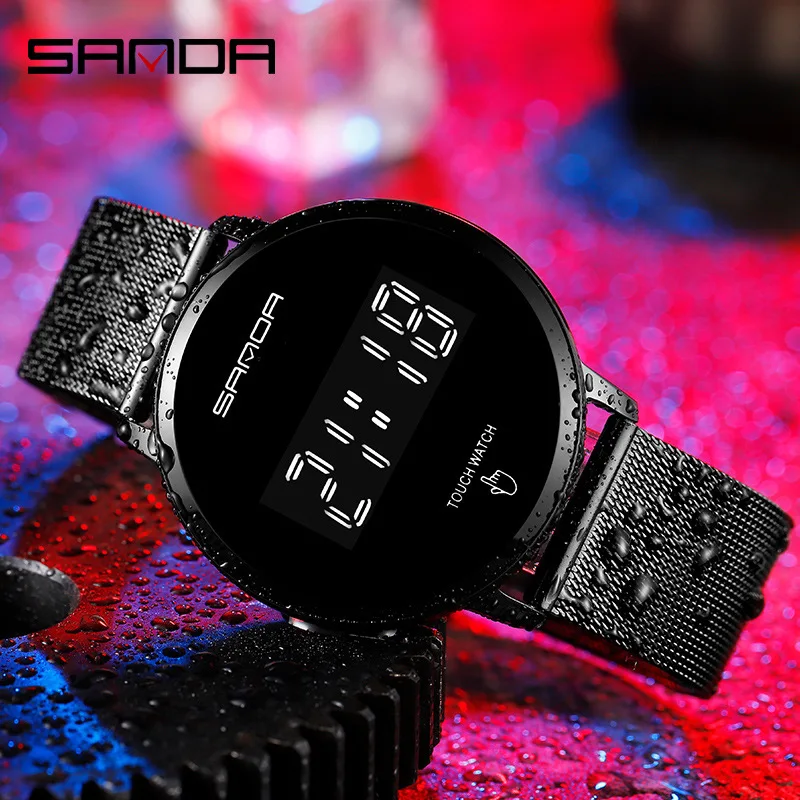 SANDA-relojes digitales Led con pantalla táctil para mujer, pulsera deportiva de lujo con correa de malla de acero, a la moda