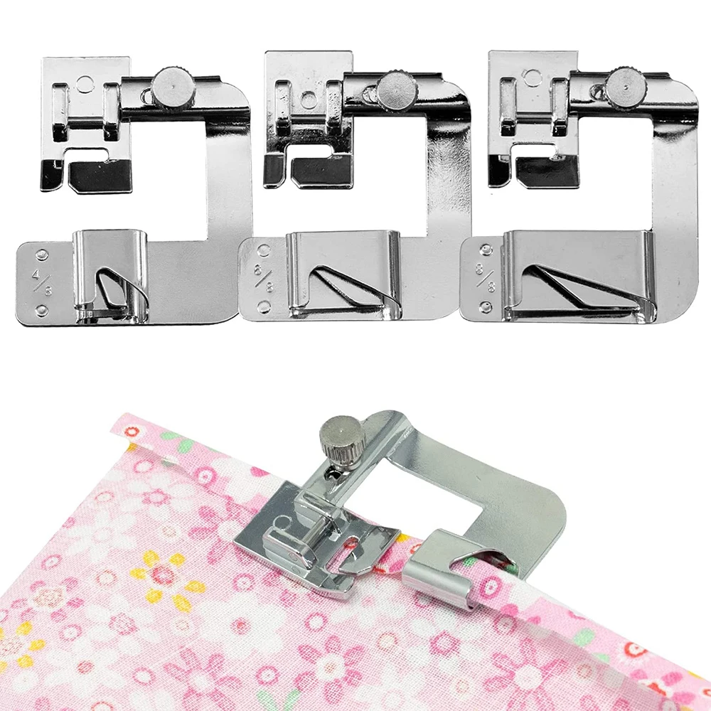 

3 Size Wide Rolled Hem Foot 4/8 Inch 6/8 Inch 8/8 Inch Rolled Hemmer Presser Foot for Low Shank Sewing Machine Fabric Cloth Foot