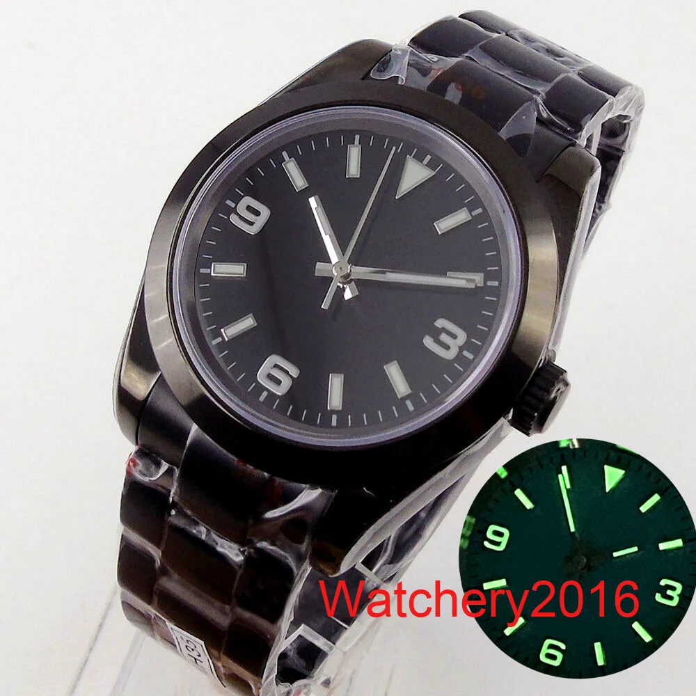 Bliger 36mm 39mm Black PVD Luminous NH35A PT5000 MIYOTA Automatic Movement Mens Watch Sapphire Glass Bracelet