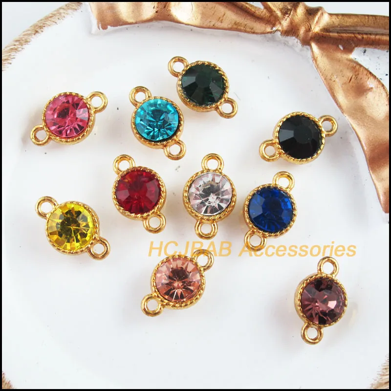 10 New Round Charms Gold Color Retro Mixed Crystal Connectors 10x16mm