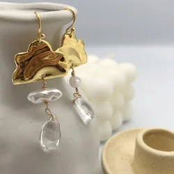 Flashbuy New Trendy Pearl Irregular Metal Transparent Acrylic Water Drop Earrings for Women Geometric Earrings Party Jewelry