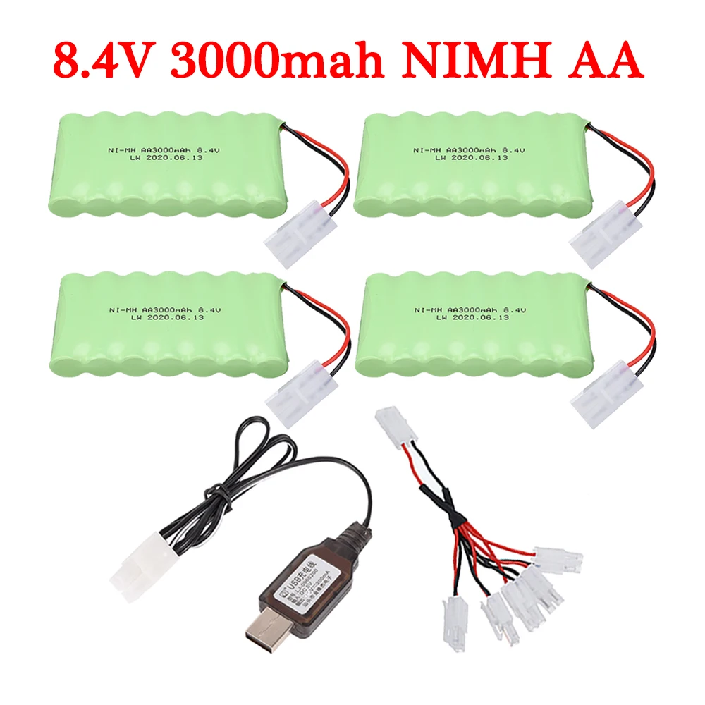 8.4v 3000mah NiMH caricabatterie USB per giocattoli Rc auto serbatoi camion Robot barca AA Ni-MH 2400mah 8.4v batteria ricaricabile