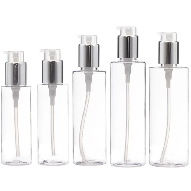 

15Pcs Empty Transparent Plastic Bottle PET Shiny Silver Lotion Pump 100ml 120ml 150ml 200ml 250ml Cosmetics Shampoo Bottle