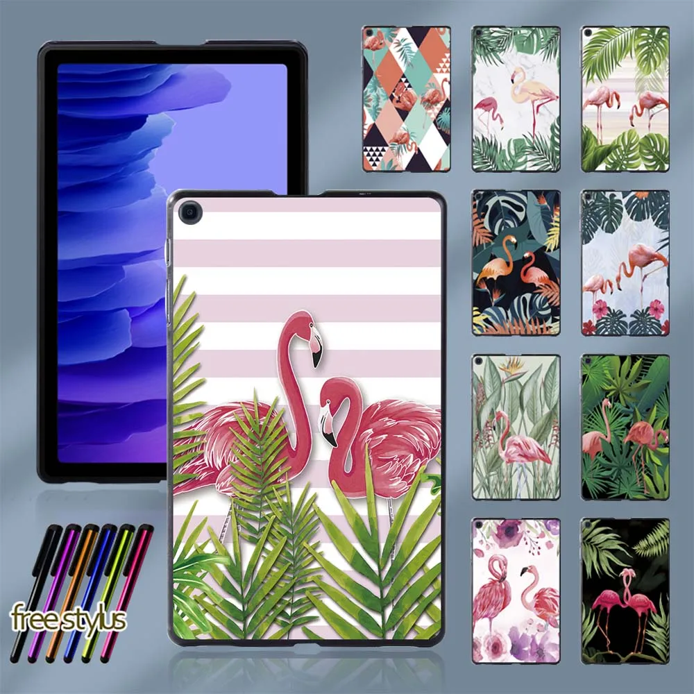 Flamingo Pattern Back Cover for Samsung Galaxy Tab A7 10.4 Inch T500/T505 Plastic Tablet Hard Shell Cover Case + Stylus