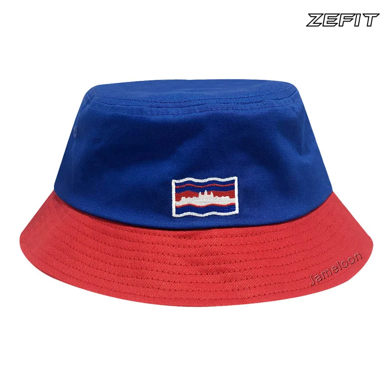 Customize Optional Size Fishing Cap Red Blue Two-Toned Color Fisherman Farmer Traveler Cotton OEM Brand Text Custom Bucket Hat