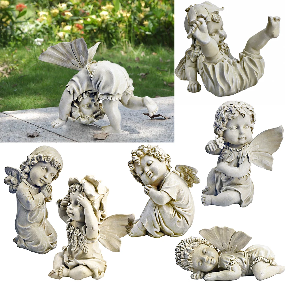 

Angel Statue Figurine Sculpture Cherub Wings Angel Garden Guardian Memorial Statue Garden Home Decor