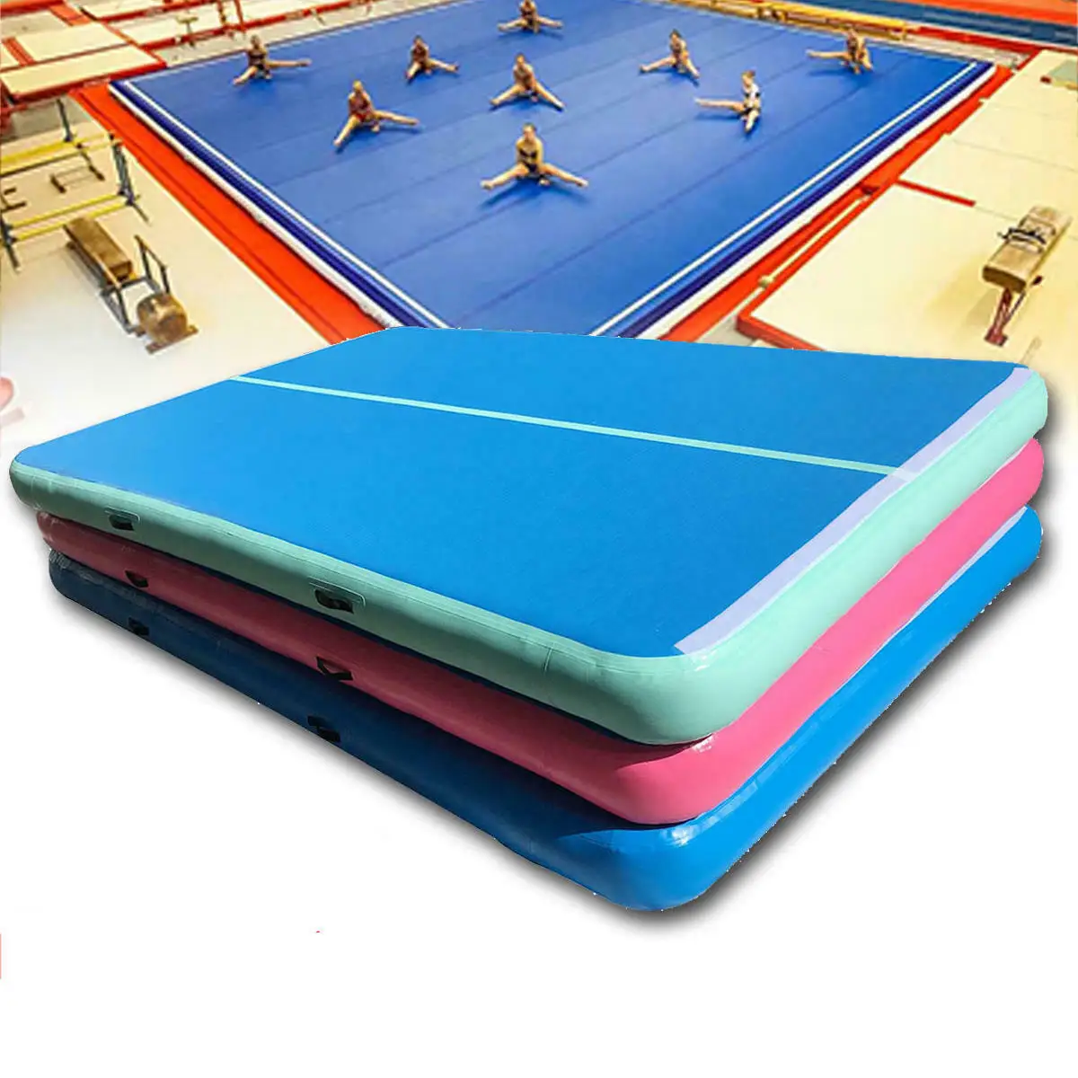 HIBADOU 20 cm di Spessore PVC 1 m, 2 m, 3 m Pista Gonfiabile per Uso Domestico, Tappetini Ginnastica Tumbling Aria, Tappetini Quadrati, Spedizione