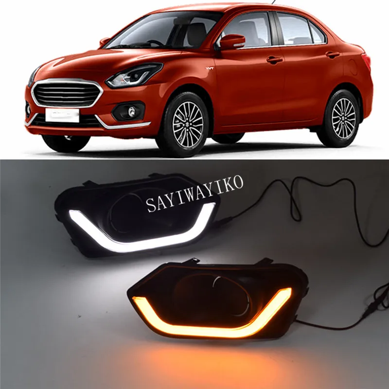 

1pair Car LED For Suzuki Dzire 2017 2018 with Yellow Turn Signal fog lamp cover DRL Daytime Running Lights Daylight