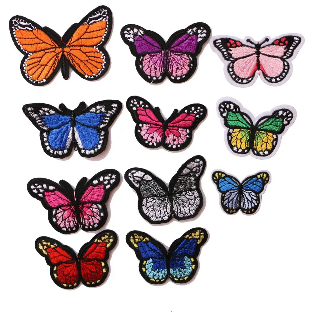 Colorful butterfly icon Embroidered Iron on Patches for Clothing DIY Stripes Clothes Patchwork Stickers  Custom Badges