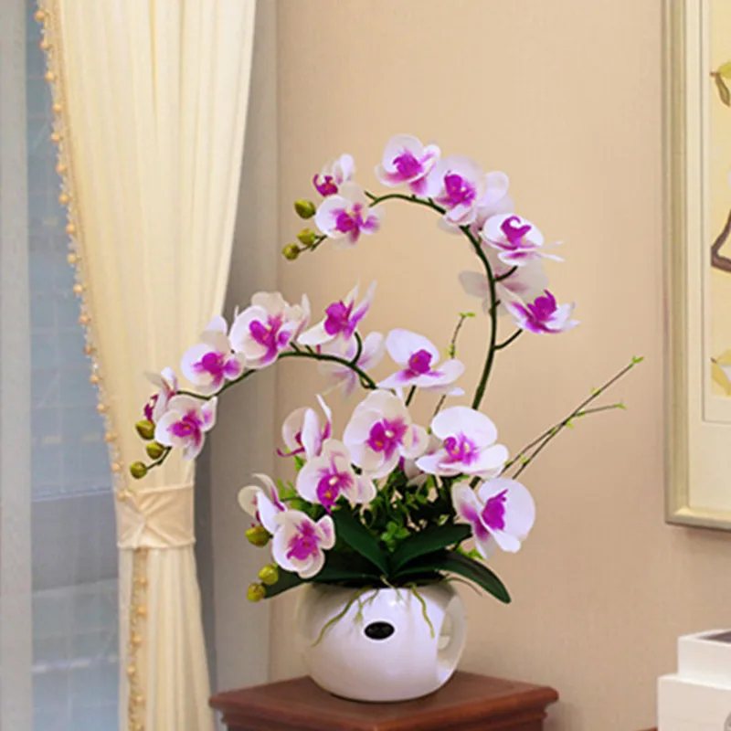 

Free Shipping Beautiful Artificial Phalaenopsis Flower Vase Set Home Decoration Luxurious Flower furnishes Event Party Flower