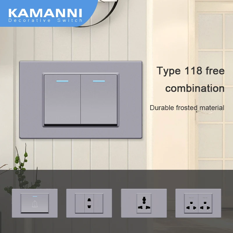 

KAMANNI PC Frosted Gray 118 Series 1gang/2gang/3gang Function Key Box Combination Wall Switch Socket Button Light Switch