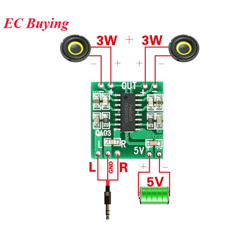 PAM8403 Amplifier Board Module Mini 2.5V to 5V 2x3W Digital Power Audio 2 Channel 3W Volume Control USB Power Supply For Arduino