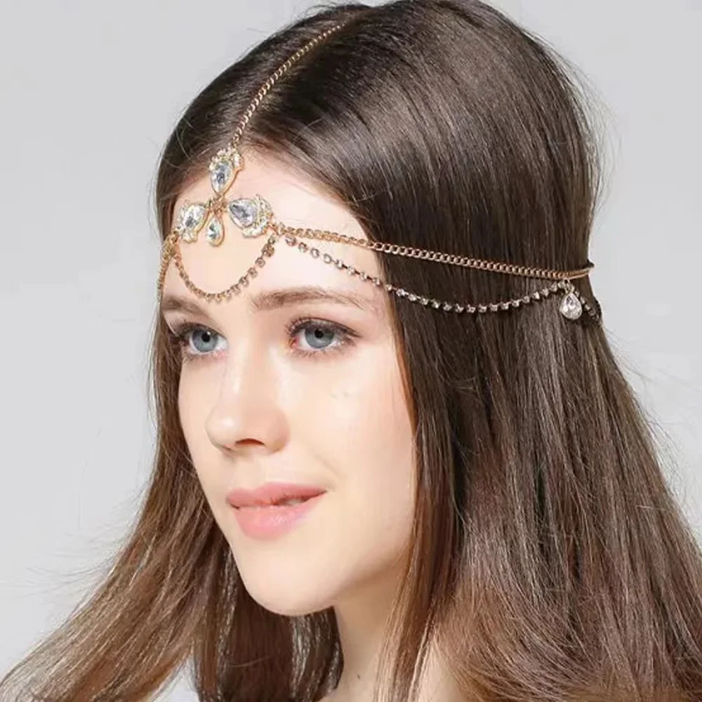 Luxury Wedding Headpiece Bridal Rhinestone Head Chain Tiara Hair Crystal Jewelry Gift Women Forehead Headband Accessories