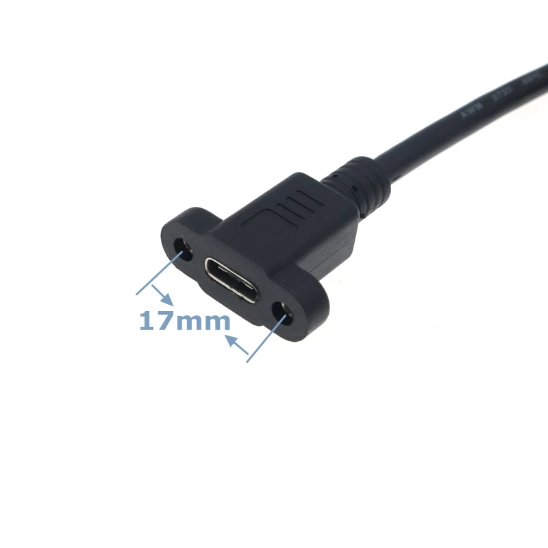 0.5m USB C Type-C 3.1 Male-to-Female Extension Cable, With Panel Mounting Screw Hole Spacing 17 mm, For Mechanical Installation