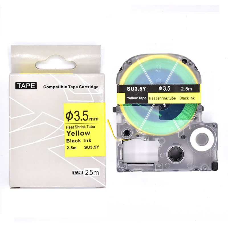 

3pk Epson SU3.5Y Label Tape 3.5mm*2.5m Black on Yellow Heat Shrink Tube Label Tapes SU3.5Y for Epson Label Printer Ribbon