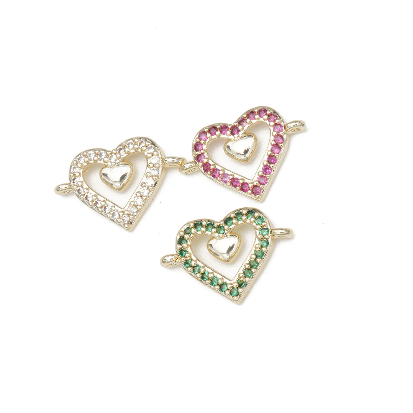 Aaa Zirkonia Crystal Kc Vergulde Love Heart Charme Voor Armband Ketting Maken Groen Paars Wit Cz Sieraden Bevindingen