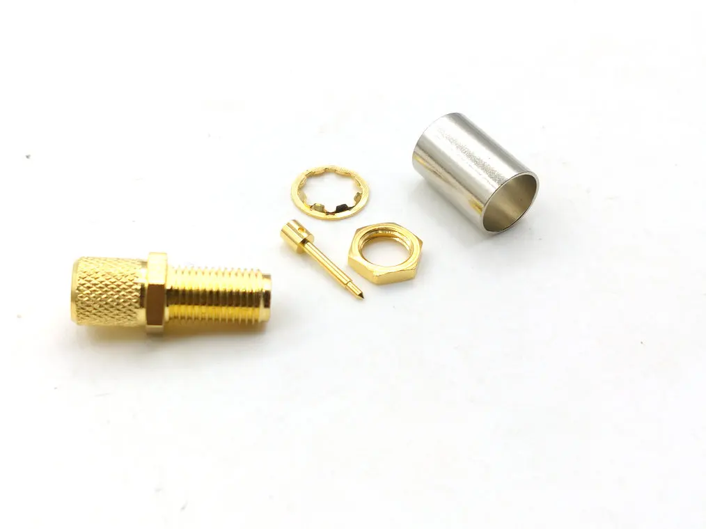 Imagem -05 - Bronze Rg6 Rp-sma Conector Fêmea Crimp Cabl para Rg6 Rg5 Lmr300 5d-fb Cabo 100 Peças de