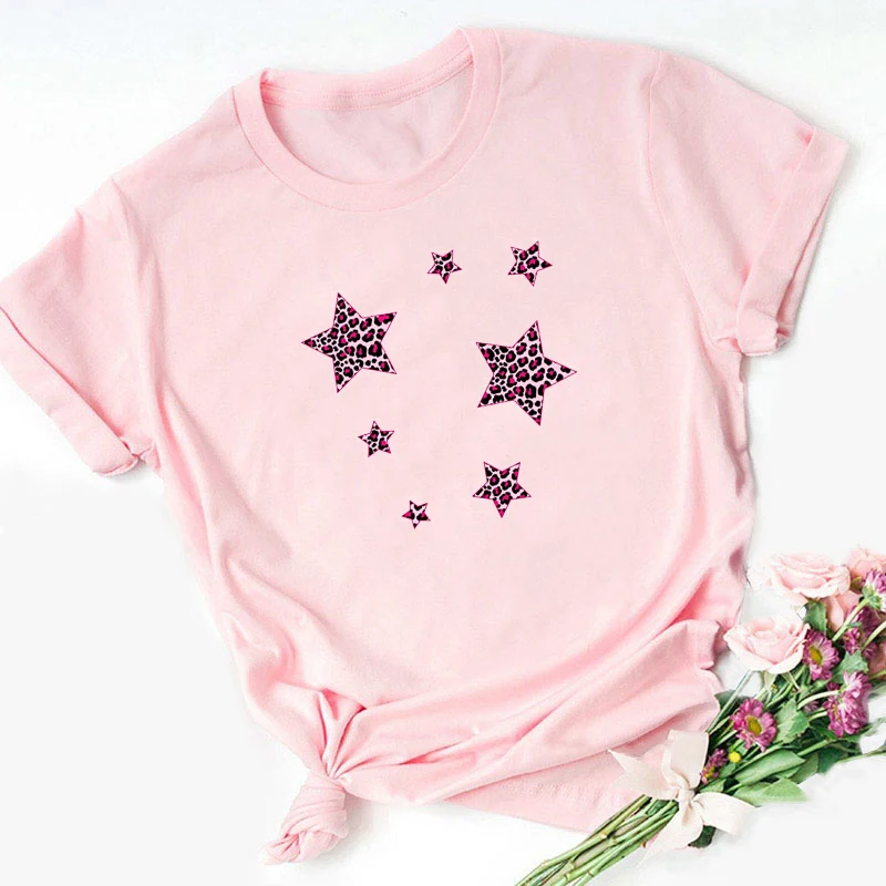 

Star Leopard Gothic Print Tshirt Korean Vintatge T Shirt Funny T-Shirt Femme Funny Summer Tops Women Clothes 2021