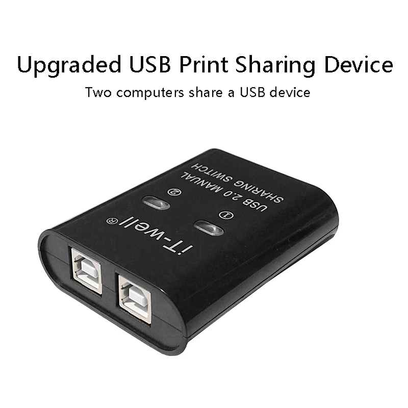 IT-Well USB Printer Sharing Device, 2 in 1 Out Printer Sharing Device, 2-Port Manual Kvm Switching Splitter Hub Converter