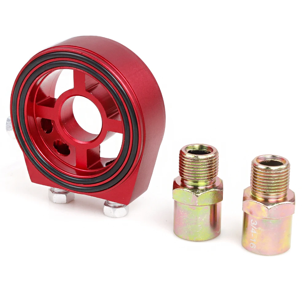 RASTP-New Universal Aluminum Oil Filter Cooler Sandwich Plate Adapter Kit  Oil Adapter Color Blue Red Purple Silver RS-OSA007