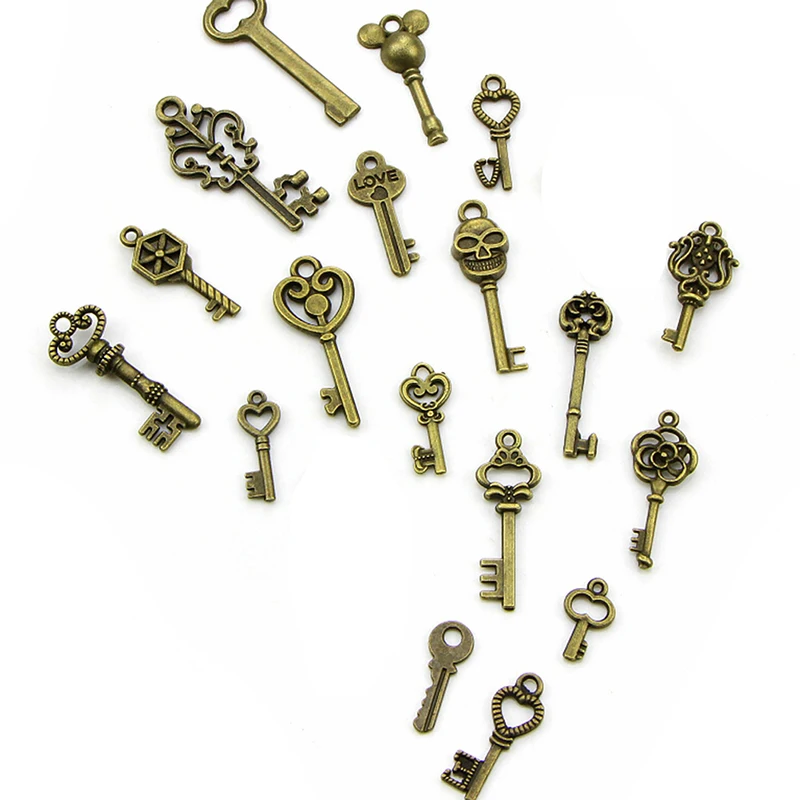 50pcs/lot Vintage Brass Metal Mixed Each Different Key Charms DIY Handmade Jewelry Decoration Key Pendant Charms