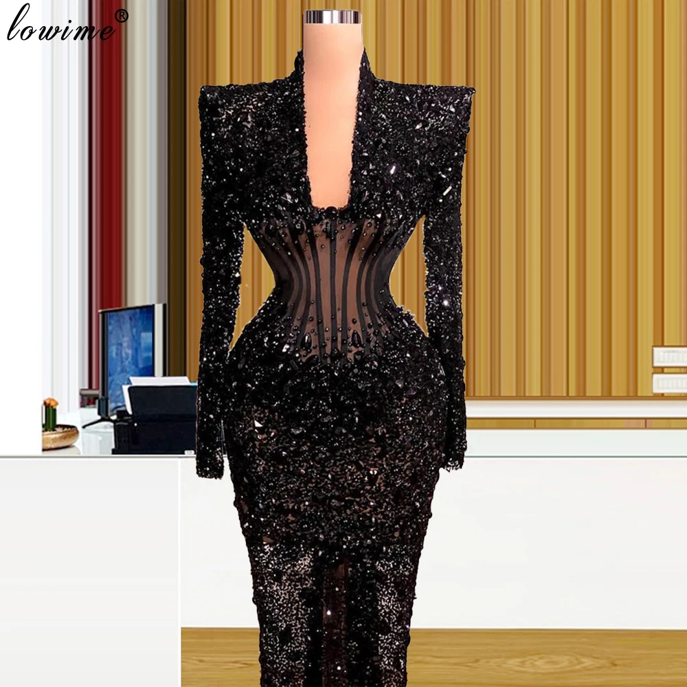 4 Designs Black Crystals Evening Dresses 2021 Middle East Formal Evening Gowns Beading Birthday Party Gowns Vestidos Formale