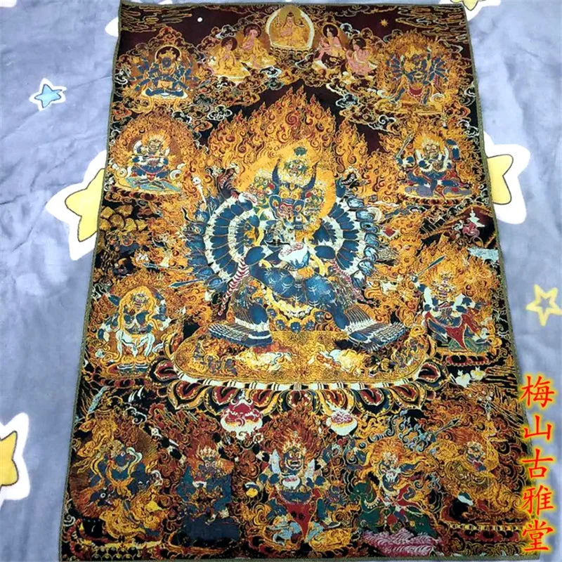 

Xizang Будда шелковая вышивка Непал Золотая шелковая фотография Хранитель dharma grand vied king kong