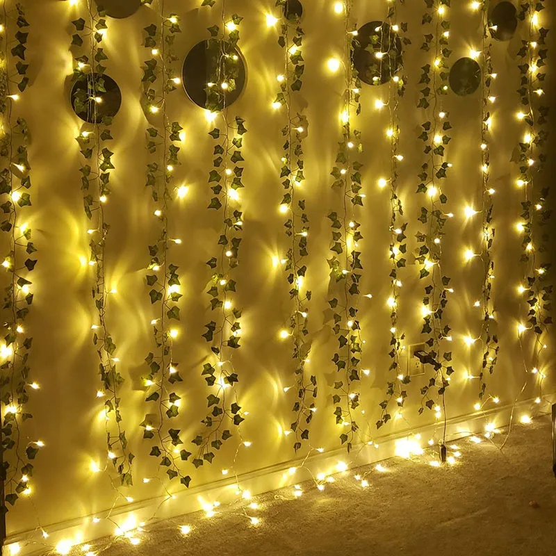 2,3 m Seidenblätter, gefälschte Creeper, grünes Blatt, Efeu-Rebe, 2 m, LED-Lichterkette für Zuhause, Hochzeit, Party, Hängegirlande, künstliche Blume – Detail 13