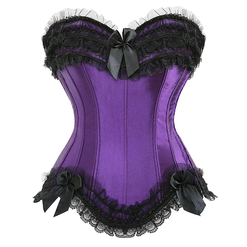 Corset Bustier Top for Women Burlesque Costume Plus Size Princess Corset Top Lace up Satin Corset Black White Purple Pink Corsé