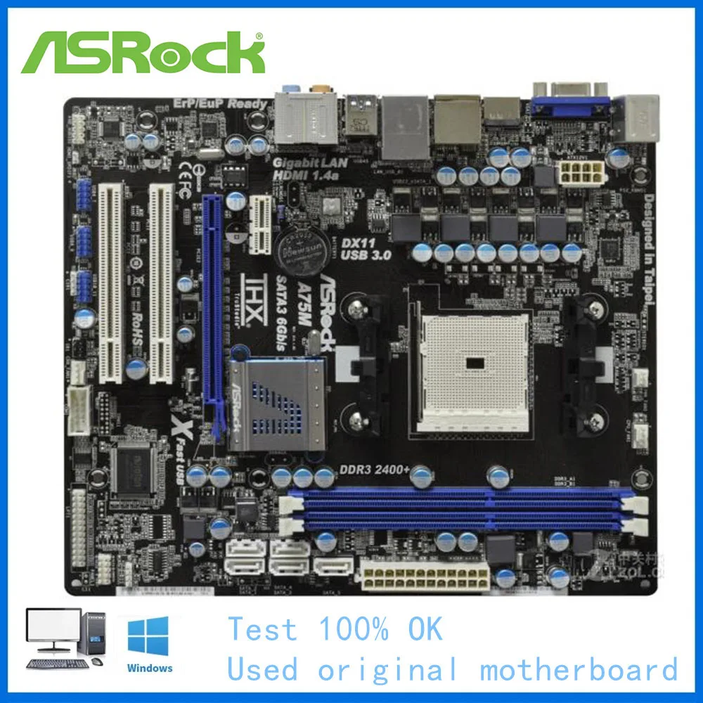 

For ASRock A75M Computer USB3.0 SATA III Motherboard FM1 APU CPU DDR3 For AMD A75M A75 Desktop Mainboard Used