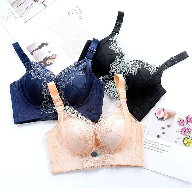 Sexy Women Lingerie Bras  Lace Floral Bra  Top No steel support Underwear Plus Size  C D E  Cup