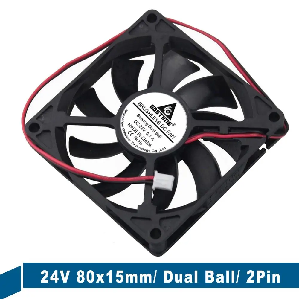 50Pieces LOT Gdstime DC 24V Ball Bearing Brushless Radiator Cooler Cooling Fans 80mm 80x80x15mm 8015B 8CM 8015 2Pin