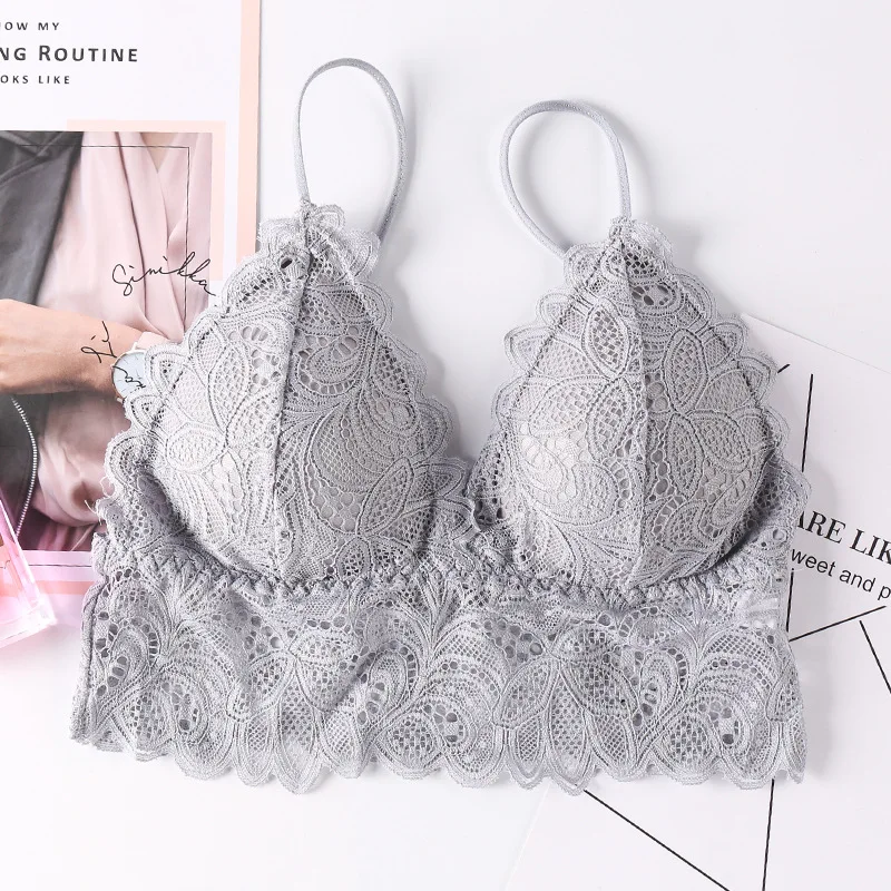 Floral Lace Bras for Women Sexy Lingerie Deep V Bralette Wire Free Thin Underwear Beauty Back Push Up Bra Female Brassiere