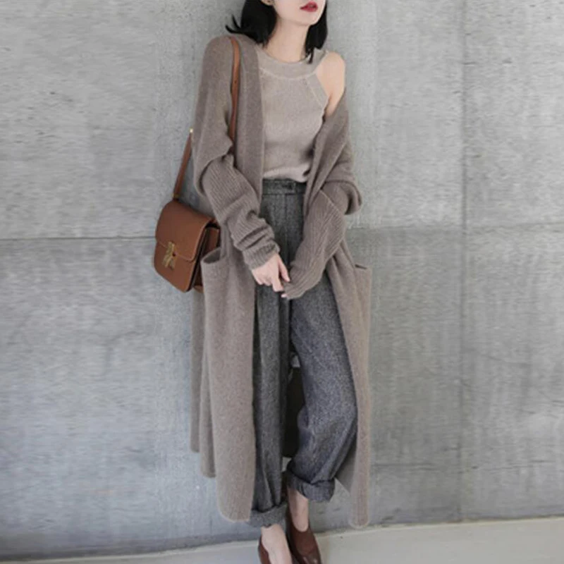 

Autumn Winter long cardigan New Cashmere sweater Coat European style cardigan women fashion sweater women knitted sweater