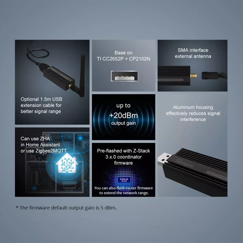 SONOFF ZBDongle-E USB Dongle Plus Zigbee 3.0 Wireless Zigbee Gateway Analyzer Zigbee2MQTT USB Interface Capture with Antenna