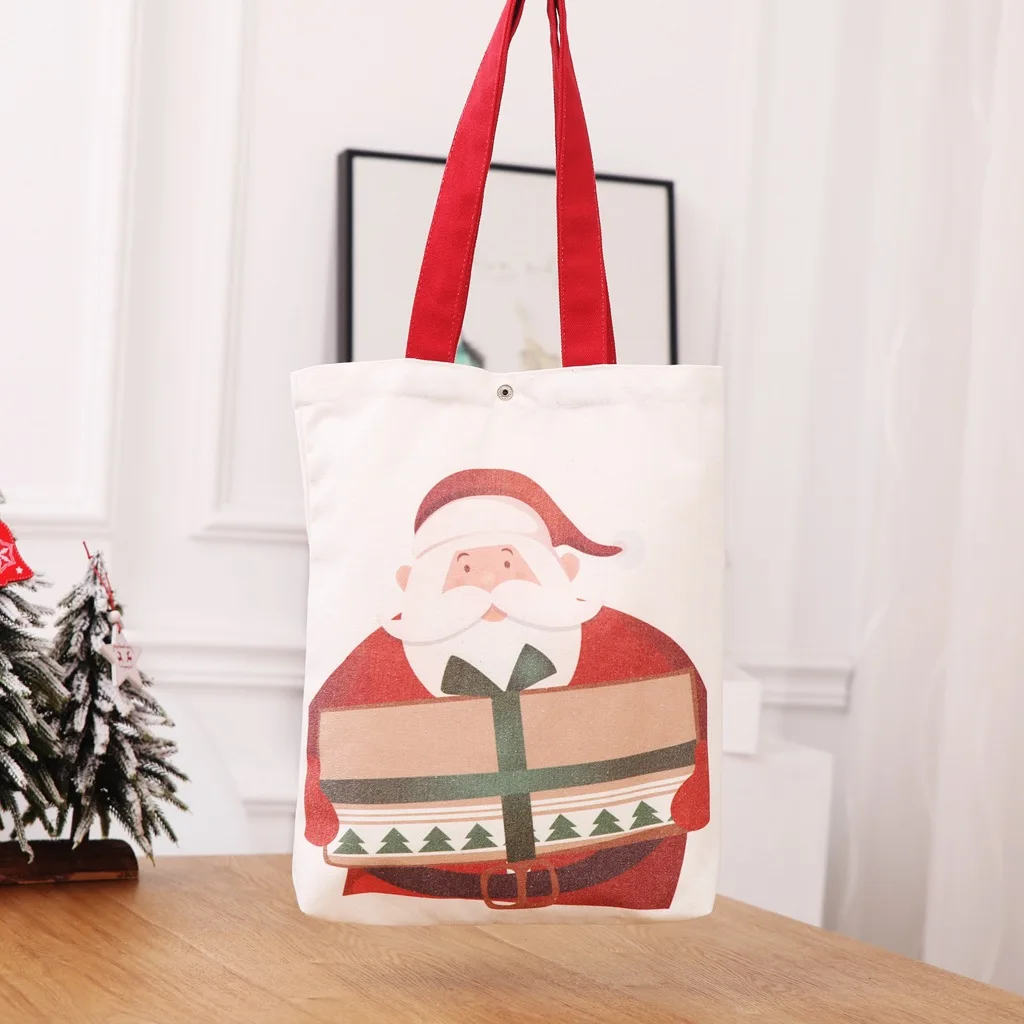 Hot Sale Women Christmas Santa Bags Gifts Female Girls Casual High Quality Canvas Tote Shopping Bags for School Beach Summer