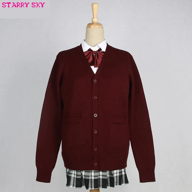 Japanese V-neck Long Sleeve Cardigan Thickned Autumn Winter Students Uniform Jk Cos Girls Women High School Sweaters 10 Colors