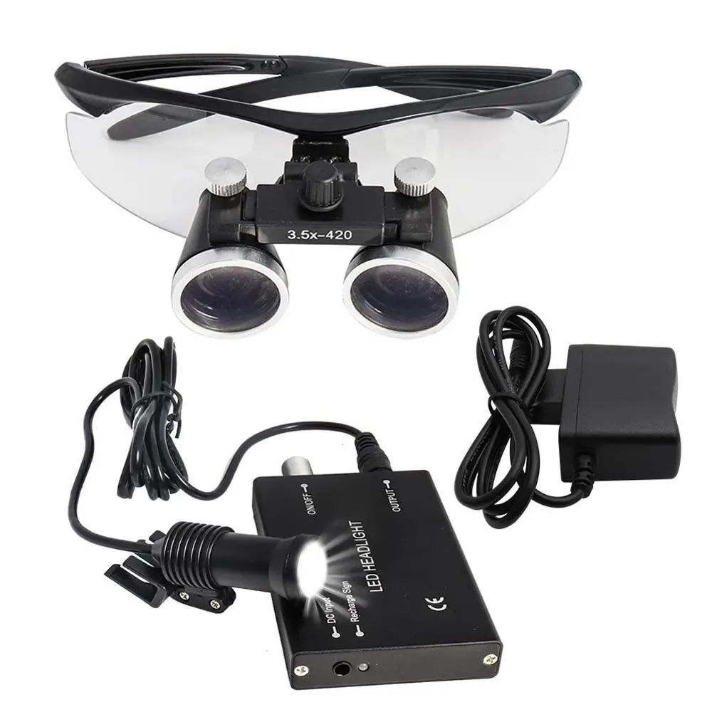 Lupas dentales Binocular con luz LED para la cabeza, gafas quirúrgicas médicas, 2.5X/3.5X, 5W