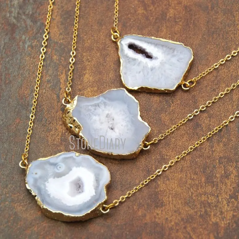 

NM15633 10Pcs Latest Gold Plating Free Form Chains Necklaces Agates Geode Druzy Chains Necklaces 18-32inch