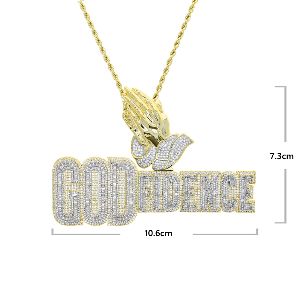 New Iced Out Praying Hands Pendants Necklaces Bling Cubic Zirconia CZ Letter God Fidence Charm For Men Women Hip Hop Jewelry