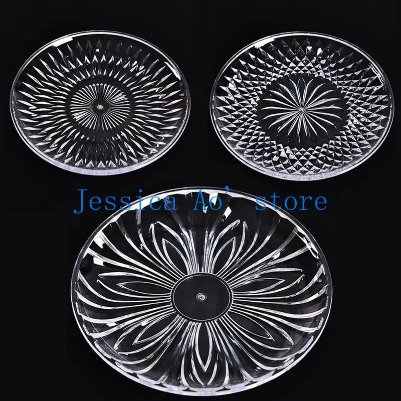 

3pcs 15 20 25cm Luxury Plates Clear Transparent Acrylic Fruit Plate KTV Bar Snack Plates Round Dessert Trays Plastic Plates