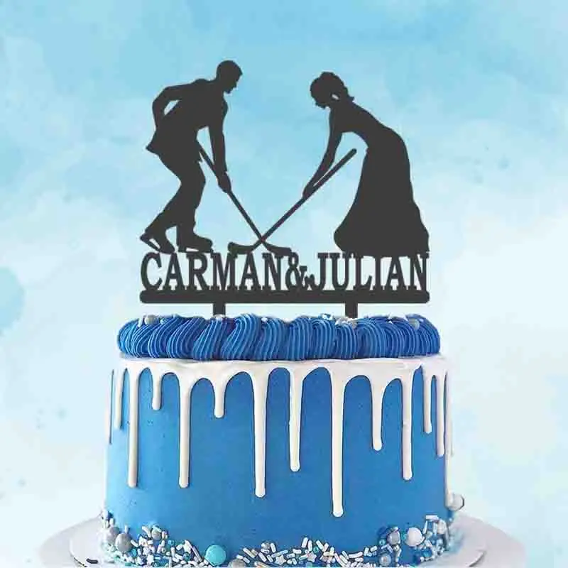 Personalized Ice Hockey Wedding Cake Topper Custom Couple's Name Bride and Groom Playing Ice Hockey Wedding Decoration Topper