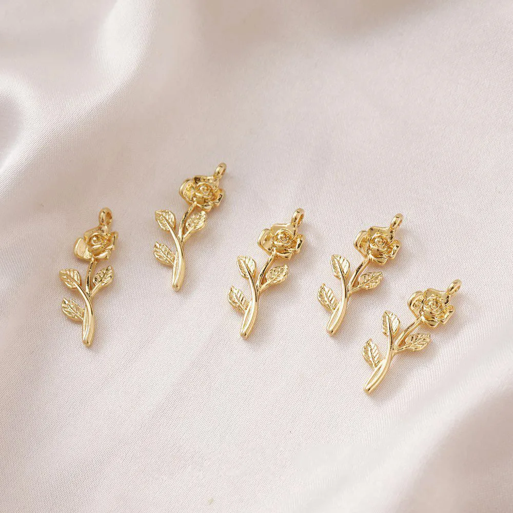 

4pcs 14k Gold Plated Rose Pendant Jewelry Findings Components DIY Earrings Making Supplies Hand Made Copper Accessories
