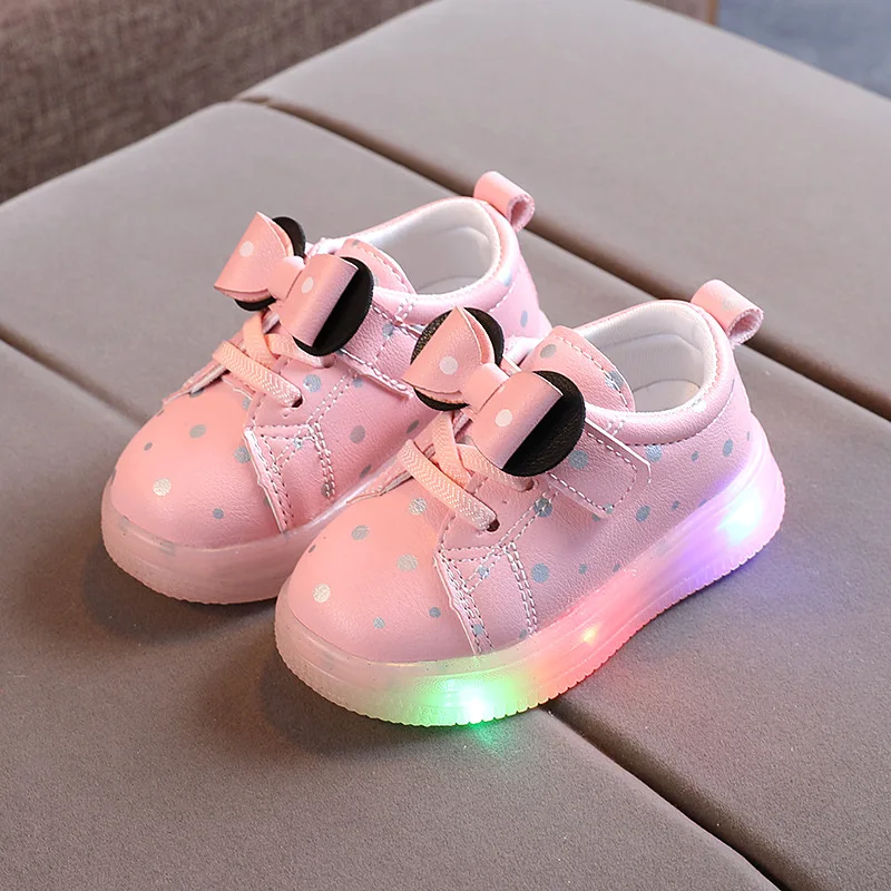 Mickey Mouse cartoon children casual shoes hot sales LED lighted sneakers kids glowing princess girls baby shoes tennis