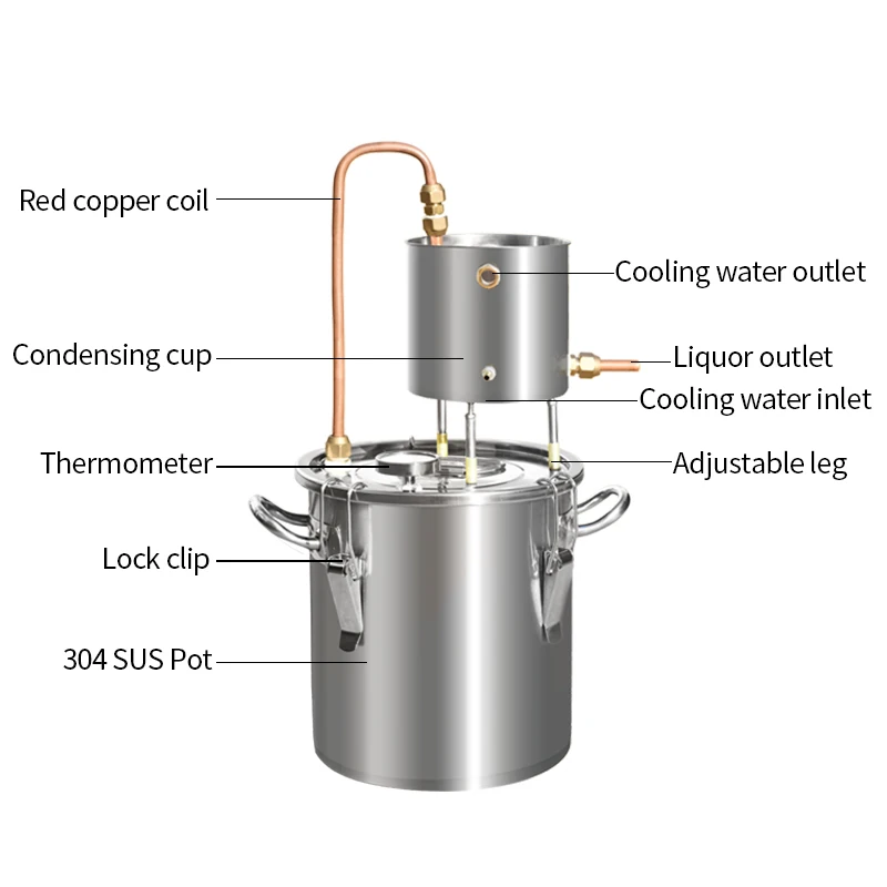 Distillateur d'eau en cuivre rouge, équipement de brassage à domicile, hydrolate critiqueux, whisky moonshine, huile essentielle, alcool, 50L